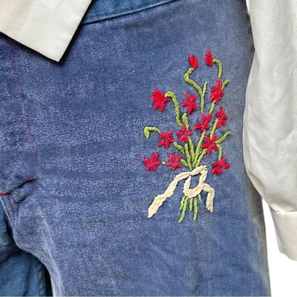 Vintage 1970s One of a Kind Hand Embroidered Extreme Flare Bell Bottom Pants - Picture 7 of 10